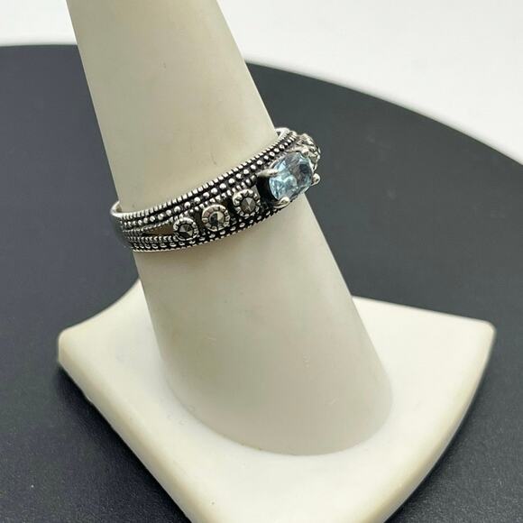 Alwand Vahan AV Signed Sterling Silver Blue Topaz Marcasite Dotted Ring Size 8 - Picture 3 of 12